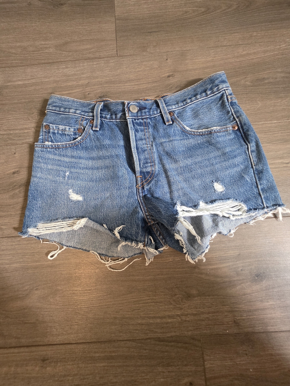 Levi's 501 Raw-Hem Distressed Denim Shorts - Blue